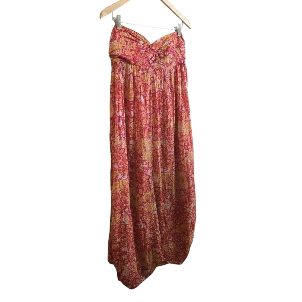 Anthropologie Harem Boho Strapless Orange & Red Jumpsuit. Size Medium - Picture 4 of 10